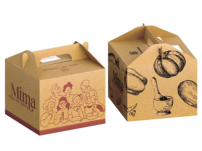 Kraft Paper Food Boxes With Nima Logo Cartoon Characters And Hand Drawn Illustrations 3d model