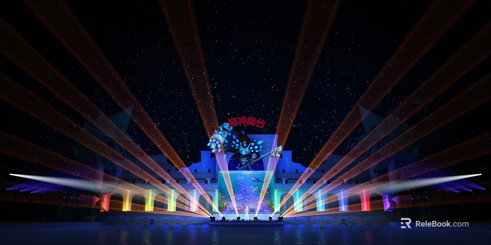 Amusement Park Nighttime Light Show With Colorful Projections 3d model 