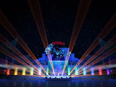 Amusement Park Nighttime Light Show With Colorful Projections 3d model
