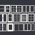Various White Framed Window Designs With Different Grid Patterns And Styles 3d model