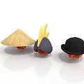 Decorative Hats Collection Including Bamboo Conical Black Lightning And Bowler Styles With Red Trim