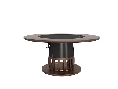Round Wooden Top Table With Black Base And Grille Design Structure 3d model