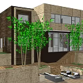 Modern Detached Villa With Swimming Pool Terrace Green Plants And Glass Facade