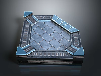 Futuristic Sci Fi Platform With Blue Accented Edges And Metallic Tile Design 3d model