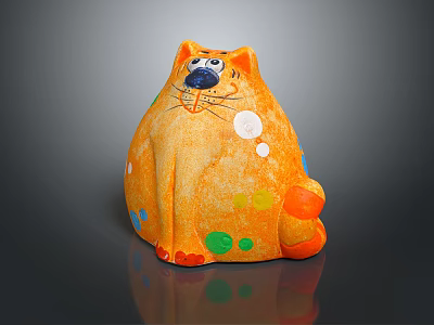 Orange Cat Shaped Decorative Figurine With Colorful Dots For Home Ornament 3d model