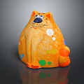 Orange Cat Shaped Decorative Figurine With Colorful Dots For Home Ornament