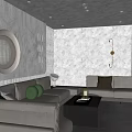 Modern Home Theater Room Interior With L shaped Sofa Large Screen TV And Ambient Lighting
