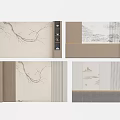 Chinese Style Bedroom Accent Wall Design With Branch Pattern Landscape Painting And Wooden Trim