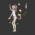 Pink Haired Female Character Surrounded By Small Winged Creatures Yellow Spheres And Star Shapes