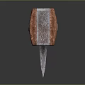 Old Rusty Weapon Knife With Wooden Handle On Black Surface And Reflection