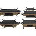 Traditional Chinese Architectural Components Featuring Tile Roofs Ornate Eaves And Wooden Brackets