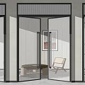 Modern Double Doors Design With Striped Glass And Black Frames 3d model