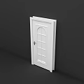 White Hinged Door With Arched Glass Window Grid Design And Silver Handle