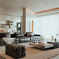 Modern Living Room Interior Design With Black Leather Sofa And White Marble Coffee Table