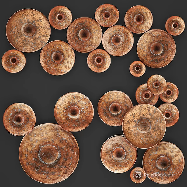 Stylish Textured Copper Circular Wall Decor Artwork on Black Background 3d model