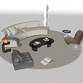 Modern Sofa And Round Coffee Table Set With Beige Sofa Brown Chair And Area Rug