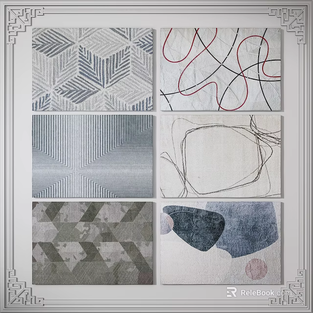 Modern Square Rugs with Various Geometric Patterns and Neutral Tones for Home Decor 3d model 