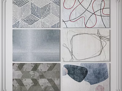 Modern Square Rugs with Various Geometric Patterns and Neutral Tones for Home Decor 3d model