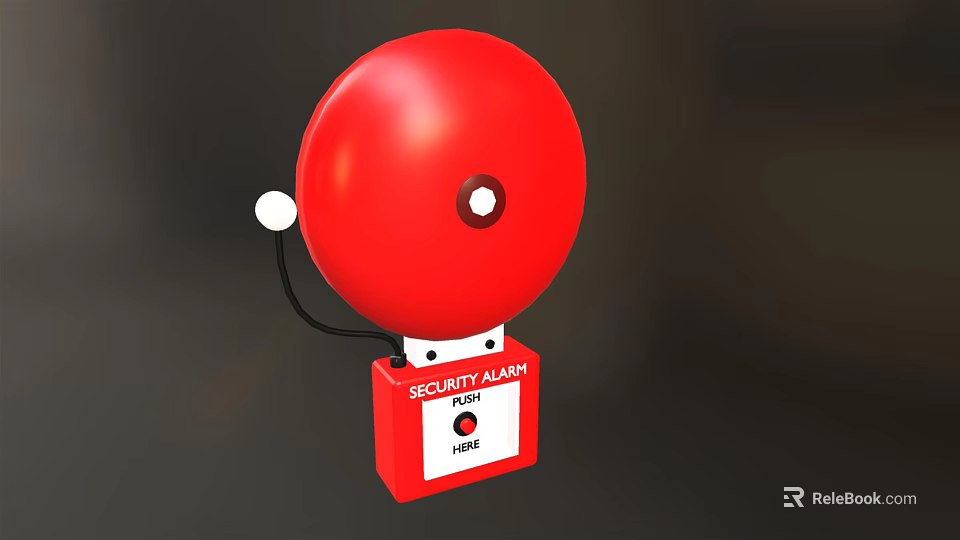 Red Security Alarm Bell With Pull to Alarm Mechanism and Box 3d model 