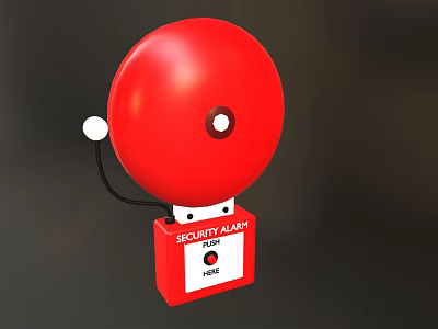 Red Security Alarm Bell With Pull to Alarm Mechanism and Box 3d model