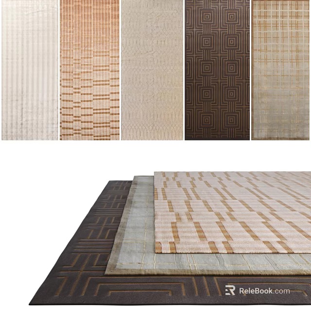 Modern Square Rugs With Geometric Patterns And Striped Designs In Neutral Tones 3d model 