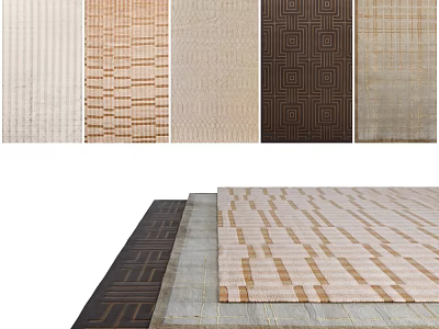 Modern Square Rugs With Geometric Patterns And Striped Designs In Neutral Tones 3d model