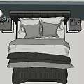 Modern Double Bed With Dark Headboard Gray Pillows Bedding Nightstands And Table Lamps