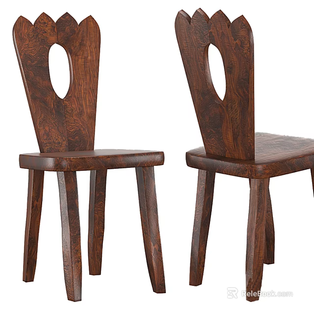 Solid Wood Dining Chairs With Unique Circular Cutout Backrest And Sturdy Legs 3d model