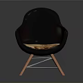 Modern Black Cocoon Shaped Chair With Wooden Legs And Furry Cushion