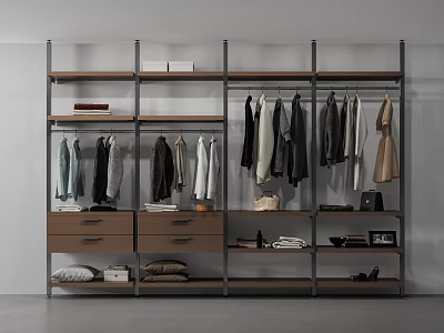 Modern Wardrobe Interior With Hanging Clothes Shelves Drawers And Storage Solutions 3d model