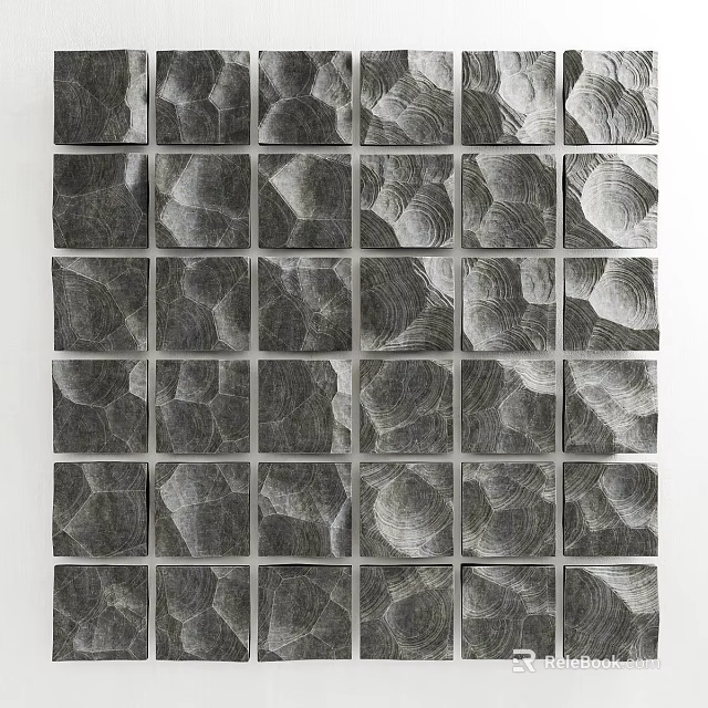 Natural Textured Wall Surface With Square Ceramic Tiles And Pattern Design 3d model 