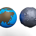 3D Model of Earth and Moon With Blue Ocean Brown Land and Gray Crater Surface