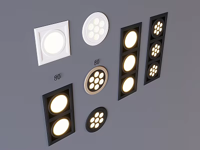 Modern Downlights And Spotlights With Square Round Shapes Black White Frames 80mm Size 3d model
