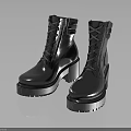 Fashionable Black Leather Boots With Chunky Sole And High Heel Design