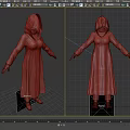 Dark Red Hooded Robe With Embroidered Details Long Sleeved Ankle Length Paired With Black Boots