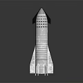 Detailed Rocket Model With White Body Black Top Segmented Sections And Base Supports 3d model