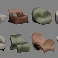 Stylish Modern Single Seater Sofas With Various Colors And Plush Designs 3d model