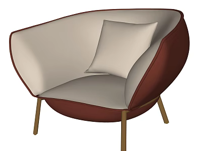 Modern Brown Beige Leather Accent Chair With Cushion And Gold Metal Legs 3d model