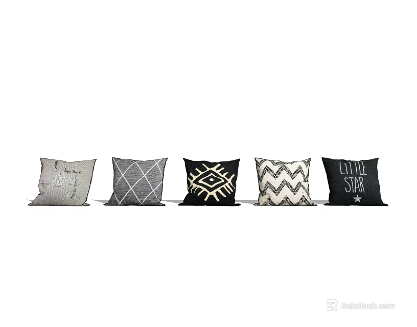 Black White Gray Throw Pillows with Geometric Patterns Text Design for Living Room Sofa 3d model