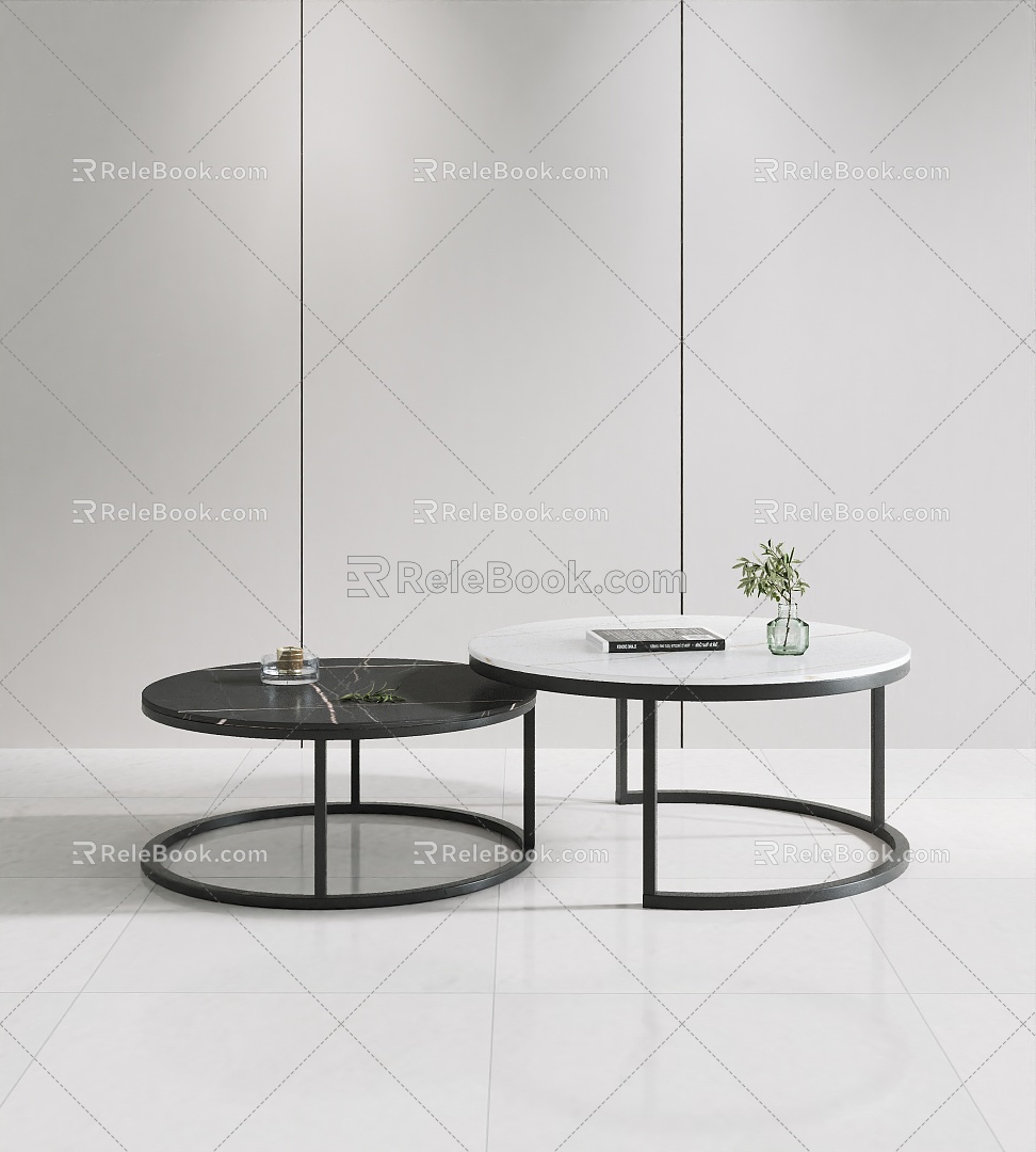 Modern Coffee Table Marble Rock Slab Round Table Coffee Table Side Table Combination 3d model