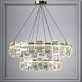 Four Modern Circular Crystal Chandeliers with Stylish Design Hanging on Gray Wall