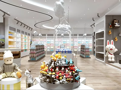 Toy Specialty Store Interior With Various Stuffed Dolls Toys And Shelves 3d model