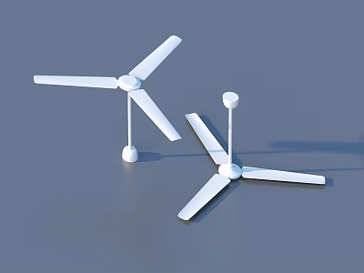 Two White Air Cooler Fans With Blades And Base On Gray Background 3d model
