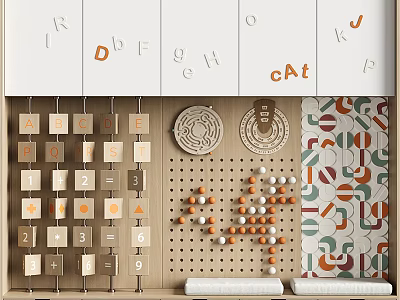 Decorative Cabinet With Alphabet Number Blocks Maze Boards And Geometric Pattern Panels 3d model