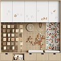Decorative Cabinet With Alphabet Number Blocks Maze Boards And Geometric Pattern Panels