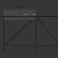 Outdoor Barbecue Grill With Meat Skewers And Orange Side Panel On Metal Stand