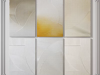 Textured Ceramic Tiles With Feather Patterns In Beige White And Yellow Tones For Wall Decoration 3d model