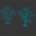 Two Leafless Trees With Exposed Trunks And Roots On White Background