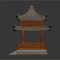 Traditional Chinese Pavilion Design With Two Story Roof Red Railings And Stone Base