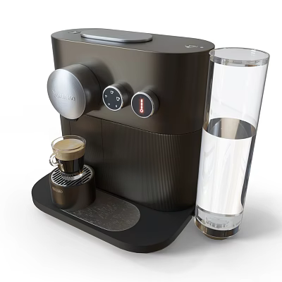 Modern Black Coffee Machine With Control Buttons And Glass Cup In Kitchen Setting 3d model